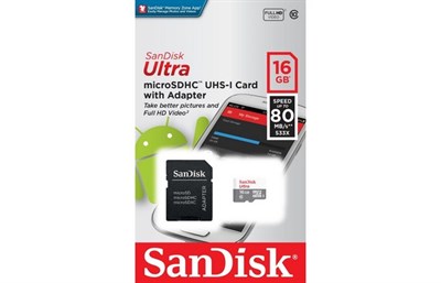 MicroSD 16GB SanDisk Class10 Ultra UHS-I 80Mb/s - фото 13032