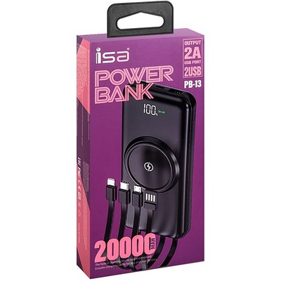 Внешний аккумулятор ISA PB-13 с функцией беспроводной зарядки 20000mAh, черный - фото 15854
