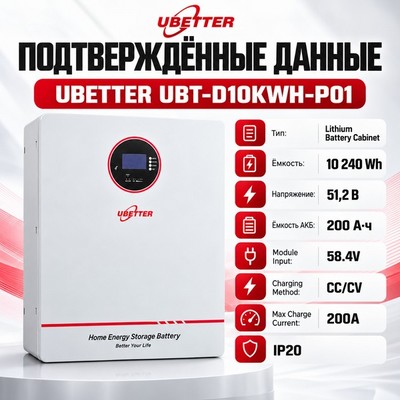 Литиевый батарейный шкаф UBETTER UBT-D10KWH-P01 10кВт ч - фото 22681