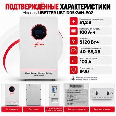 Литиевый батарейный шкаф UBETTER UBT-D05KWH-B02 5кВт ч - фото 22695