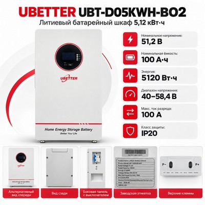 Литиевый батарейный шкаф UBETTER UBT-D05KWH-B02 5кВт ч - фото 22689