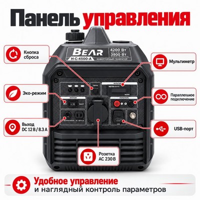 Генератор бензиновый инверторный BEAR H-C-4500-A - фото 22700