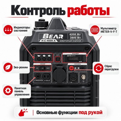 Генератор бензиновый инверторный BEAR H-C-4500-A - фото 22701